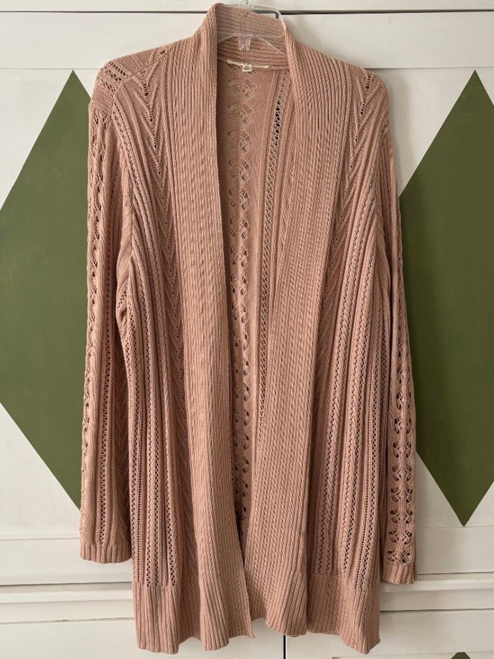 Cyrus Dusty Pink Open Knit Longline Cardigan